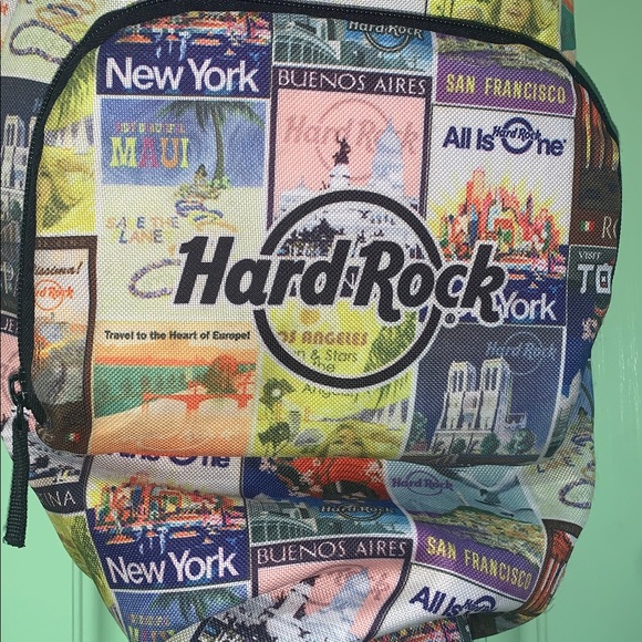 Vintage Hard Rock Cafe Packable Travel Poster Themed Backpack - Picture 3 of 10